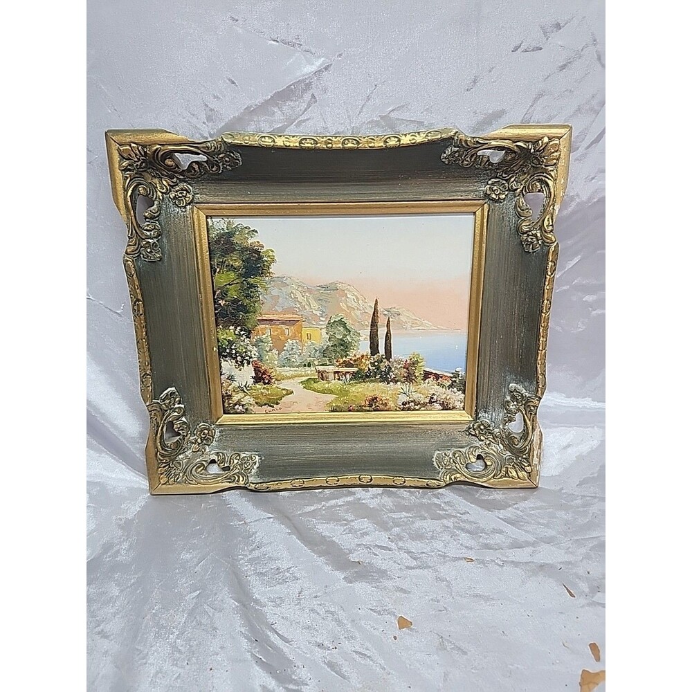 Signed Carlo Italian Coastal Oil Painting Framed Mediterranean Landscape framed
